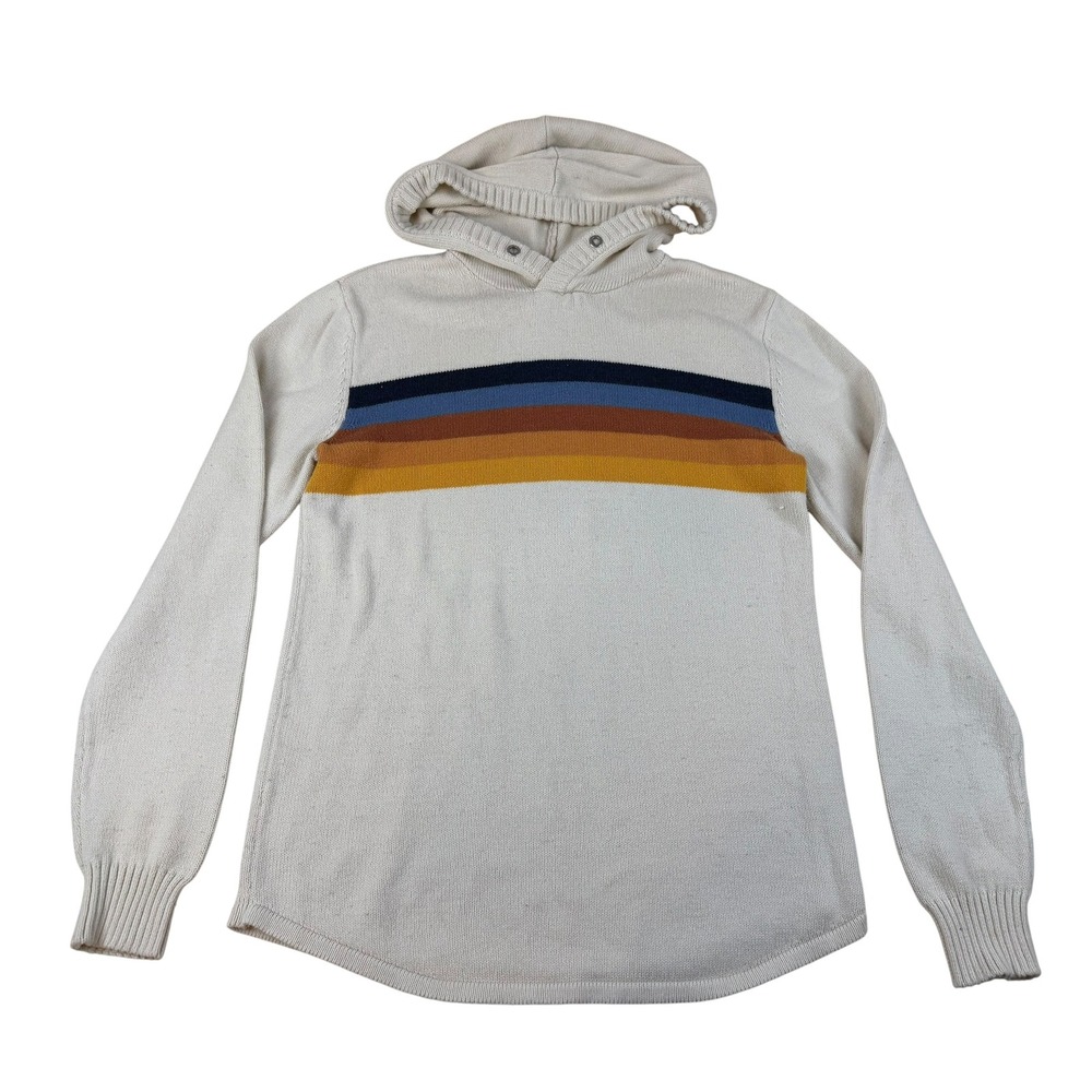 Retrofit Small Hoodie Retro Striped Cotton Blend Cream Knit Pullover